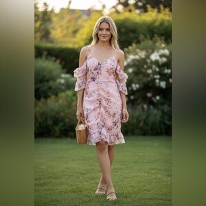 Elegant Floral Pink Off-Shoulder Dress